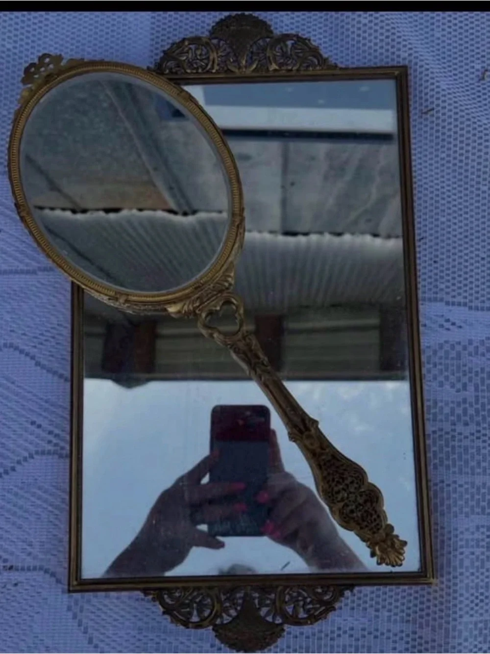 Vintage 1950s Stylebuilt 24K Gold plated vanity set- Mirror tray and hand mirror